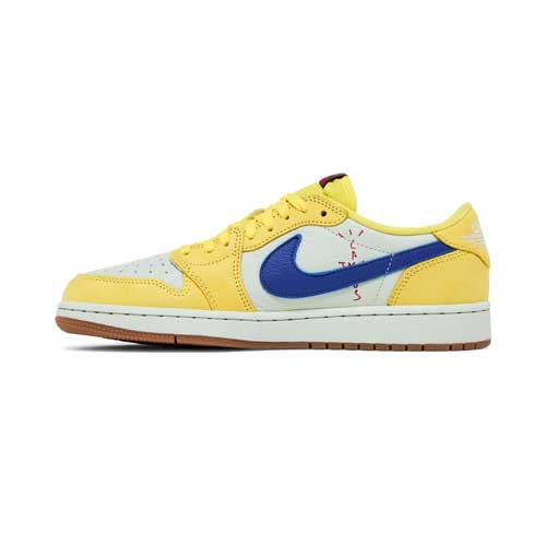this is an image of Travis Scott x Air Jordan 1 Retro Low OG 'Canary' (Women's)