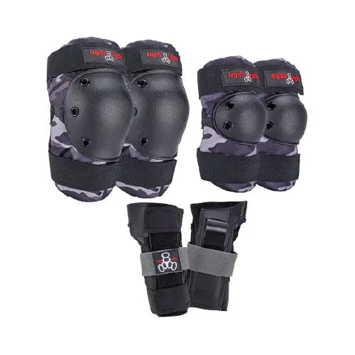 this is an image of Triple 8 Saver Series 3pk Pads Charcoal Camo